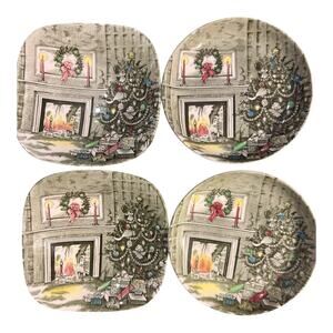 8 Johnson Bros England Merry Christmas Tree Mini Plate 4.25" Tea, Butter, Coaste